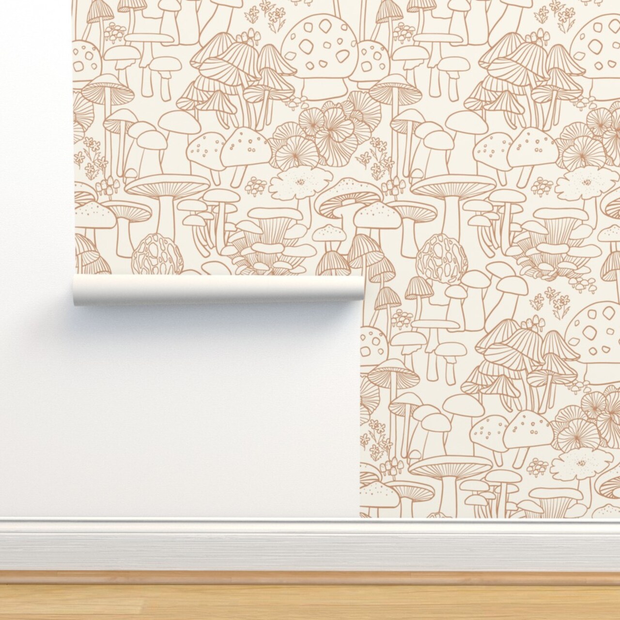 Brown Mushroom Pen And Ink Forest Nature Woodland Fauna Mycology Sketch Hand Drawn Large Scale Custom Removable Wallpaper by Spoonflower Peel & Stick Wallpaper 2FT Wide